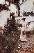 John William Waterhouse Gathering Flowers in a Devonshire Garden oil on canvas